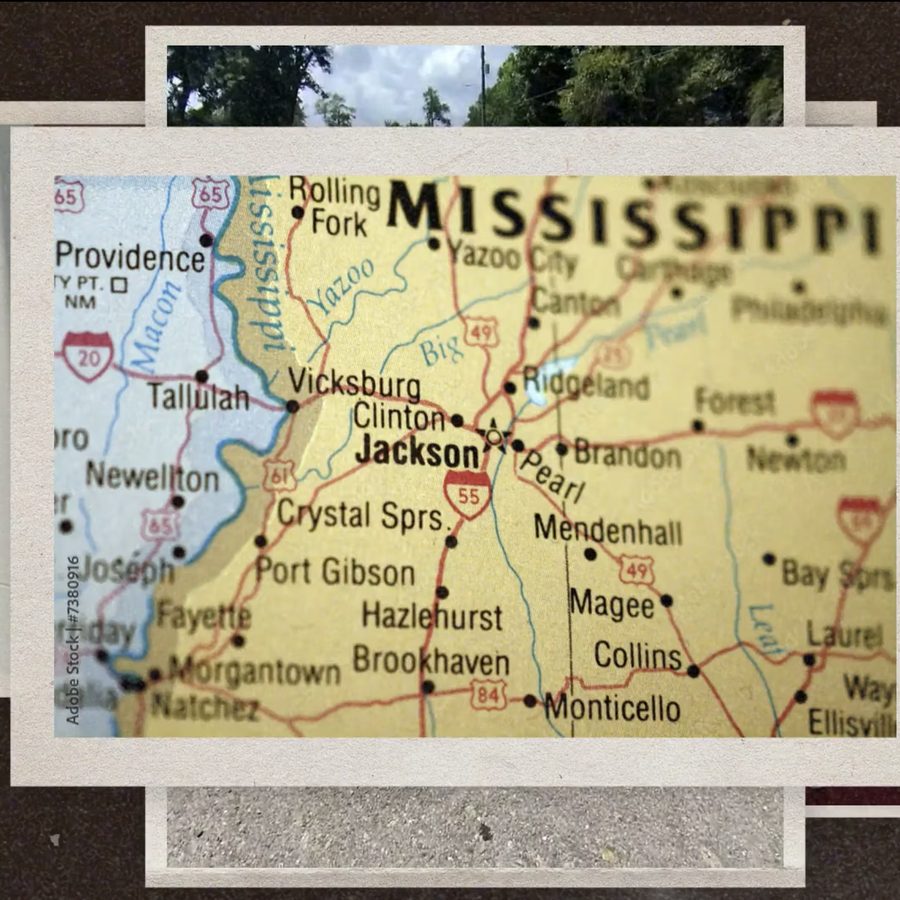 Map of Mississippi centered on Jackson