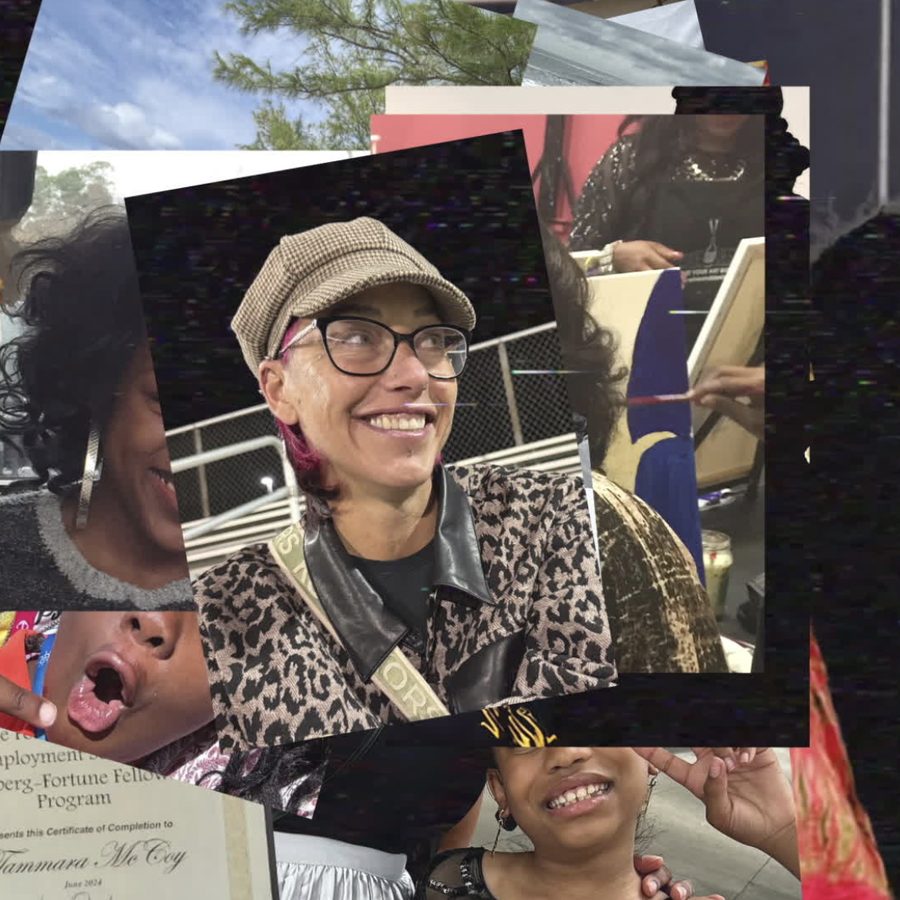 Collage of photos and home video stills from women who were jailed before trial