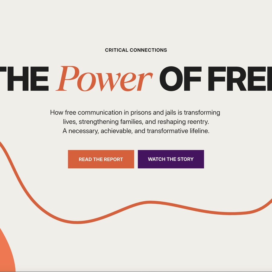 The Power of Free site: two illustrated women on a phone call joined by an orange cord