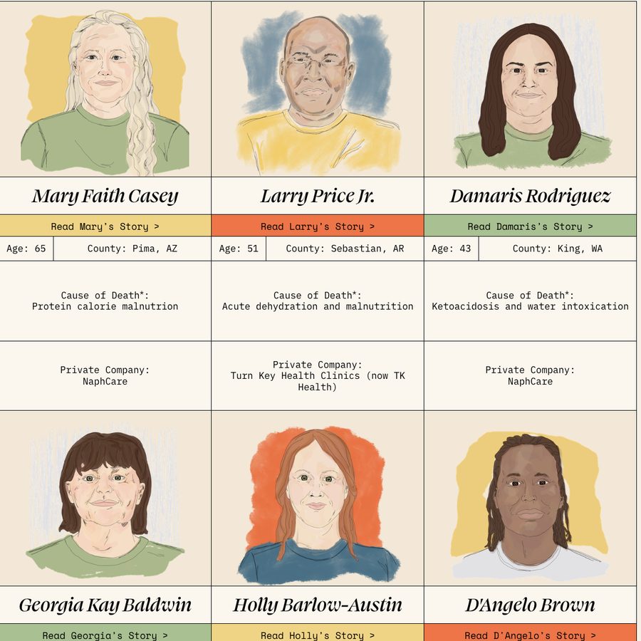 Illustrated portraits of people who died in U.S. jails